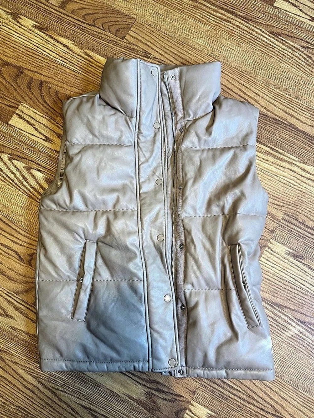 Abercrombie & Fitch Vegan Leather Puffer Vest Tan Medium
